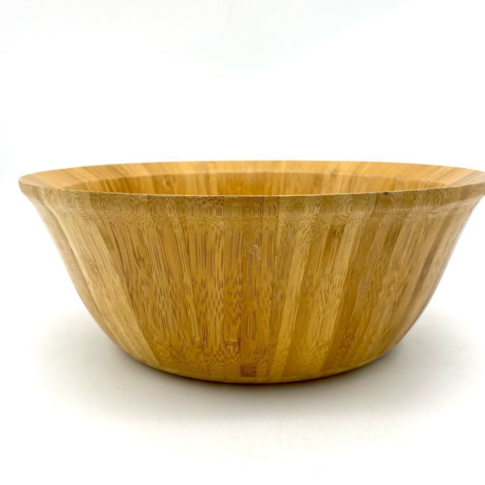 Large Round Vintage Bamboo Wood Serving Bowl